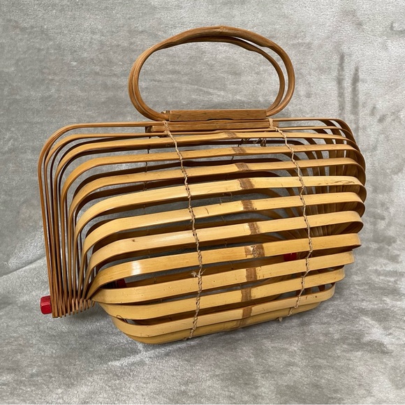 Handbags - Vintage Japanese Style Bamboo Cage Purse Collapsible Accordion Folding Tote